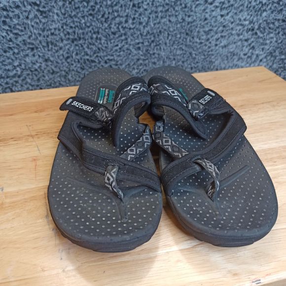 Skechers Sandals Men 12 Black Adjustable Fit Flip Flop Casual Outdoor Lifestyle